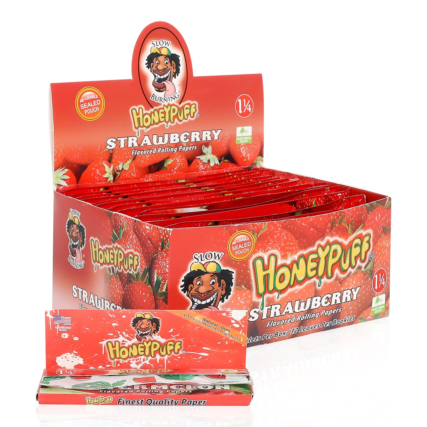 HONEYPUFF 1 1/4 Size Strawberry Flavored Rolling Papers, Slow Burning Cigarette Rolling Papers (50 PCS)