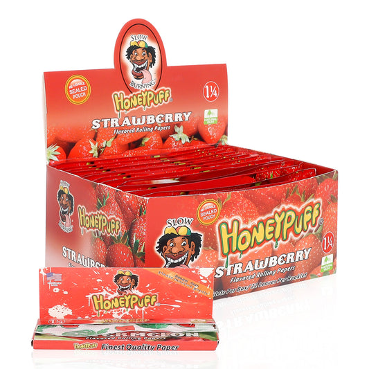 HONEYPUFF 1 1/4 Size Strawberry Flavored Rolling Papers, Slow Burning Cigarette Rolling Papers (50 PCS)