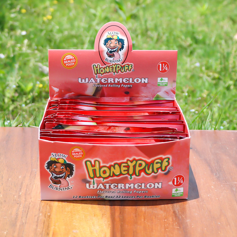 HONEYPUFF 1 1/4 Size Watermelon Flavored Rolling Papers, Slow Burning Cigarette Rolling Papers (50 PCS)