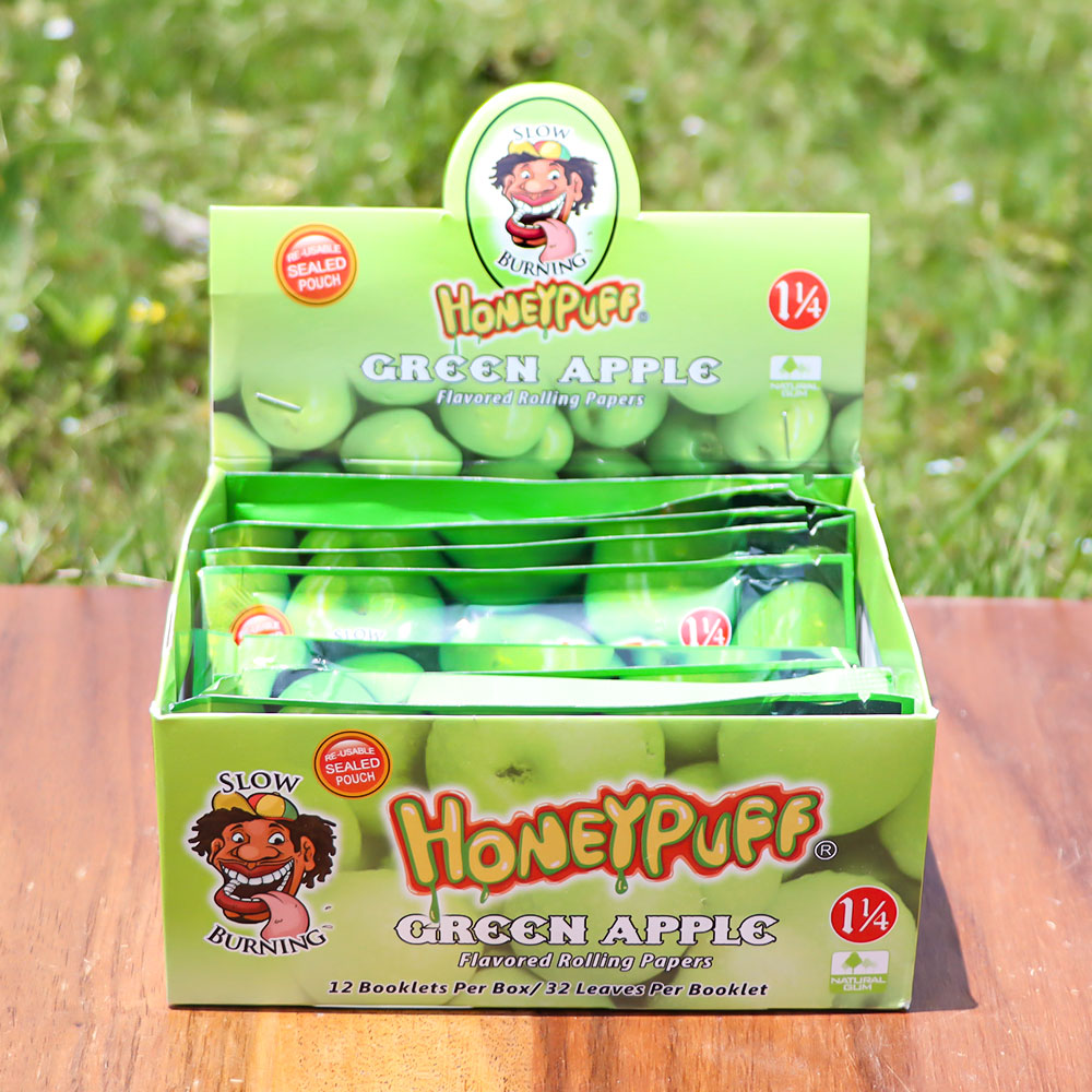 HONEYPUFF 1 1/4 Size Green Apple Flavored Rolling Papers, Slow Burning Cigarette Rolling Papers (50 PCS)