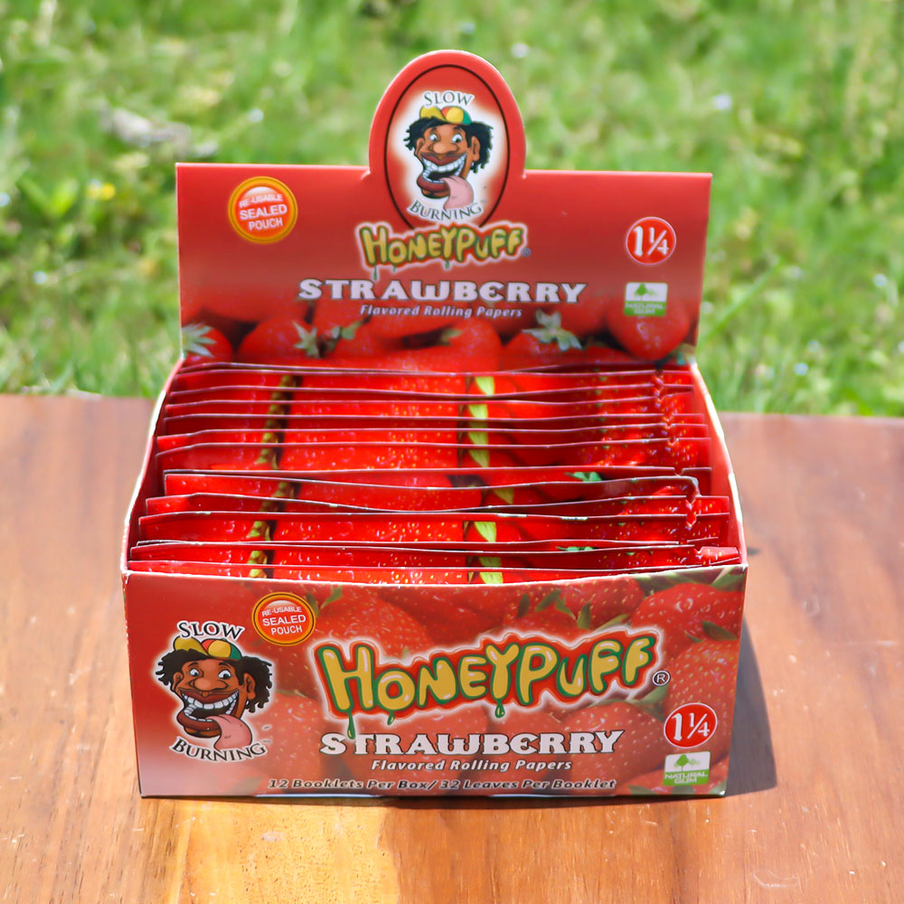 HONEYPUFF 1 1/4 Size Strawberry Flavored Rolling Papers, Slow Burning Cigarette Rolling Papers (50 PCS)