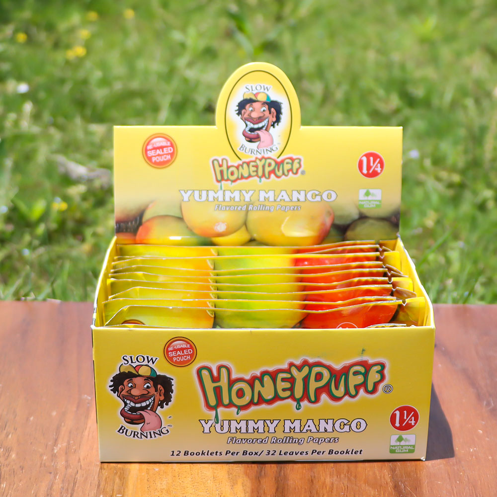 HONEYPUFF 1 1/4 Size Mango Flavored Rolling Papers, Slow Burning Cigarette Rolling Papers (50 PCS)