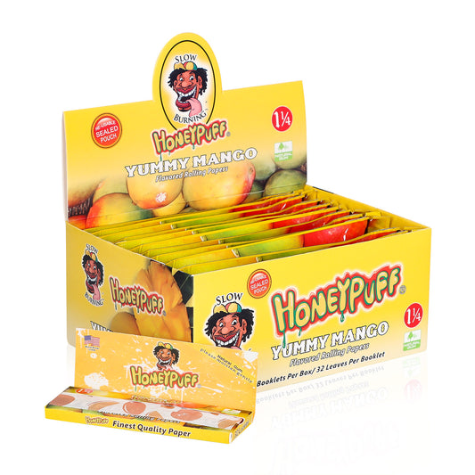 HONEYPUFF 1 1/4 Size Mango Flavored Rolling Papers, Slow Burning Cigarette Rolling Papers (50 PCS)