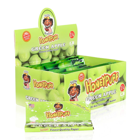 HONEYPUFF 1 1/4 Size Green Apple Flavored Rolling Papers, Slow Burning Cigarette Rolling Papers (50 PCS)