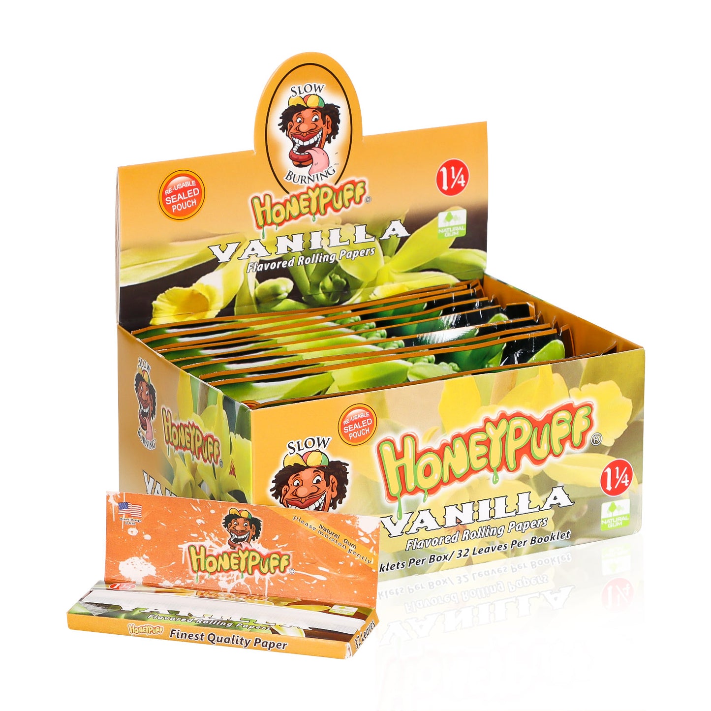 HONEYPUFF 1 1/4 Size Vanilla Flavored Rolling Papers, Slow Burning Cigarette Rolling Papers (50 PCS)