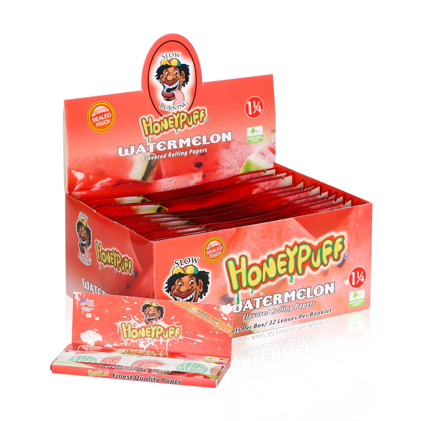 HONEYPUFF 1 1/4 Size Watermelon Flavored Rolling Papers, Slow Burning Cigarette Rolling Papers (50 PCS)