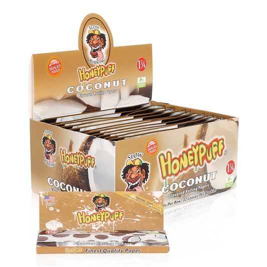 HONEYPUFF 1 1/4 Size Coconut Flavored Rolling Papers, Slow Burning Cigarette Rolling Papers (50 PCS)