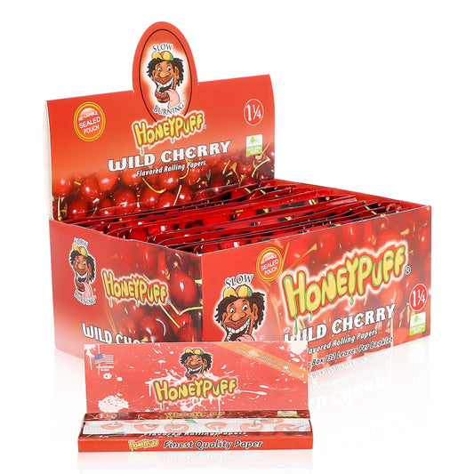 HONEYPUFF 1 1/4 Size Cherry Flavor Rolling Papers, Natural Cigarette Rolling Papers, 12 Pack / Case