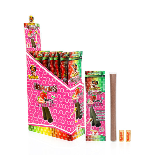 HONEYPUFF Strawberry Flavored Pre Rolled Cones with Two Pre Rolled Tips, King Size Rolling Cones, Slow Burning Pre Rolled Rolling Papers, 2 Pcs / Pack 12 Packs/Box