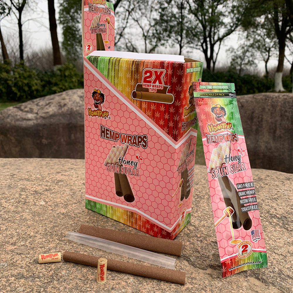 HONEYPUFF Spun Sugar Flavored Pre Rolled Cones, King Size Pre Rolled Rolling Paper with Tips, Slow Burning Rolling Cones, 2 PCS / Pack 12 Packs / Box