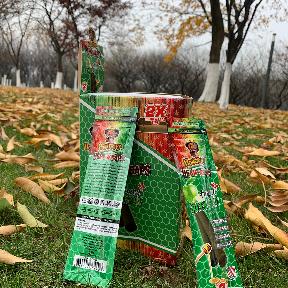 HONEYPUFF Green Apple Flavored Pre Rolled Cones, King Size Pre Rolled Rolling Paper with Tips, Slow Burning Rolling Cones, 2 PCS / Pack 12 Packs / Box