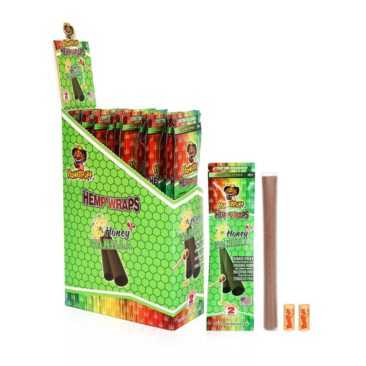 HONEYPUFF Vorgerollte Tüten mit Vanillegeschmack, King Size Vorgerolltes Zigarettenpapier mit Tips, Langsam brennende Tüten, 2 Stück/Packung, 12 Packungen/Box