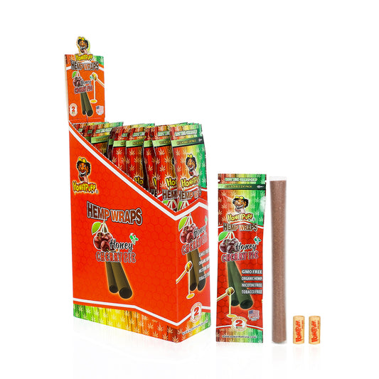 HONEYPUFF Vorgerollte Tüten mit Kirschgeschmack, King Size Vorgerolltes Zigarettenpapier mit Tips, Langsam brennende Tüten, 2 Stück/Packung, 12 Packungen/Box