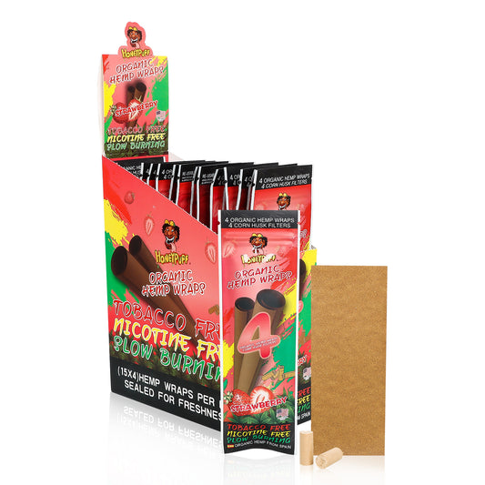HONEYPUFF Zigarettenpapier mit Erdbeergeschmack, King Size Zigarettenpapier mit Tips, langsam brennendes Zigarettenpapier &amp; biologisch abbaubar, 4 Stück/Packung, 15 Packungen/Box