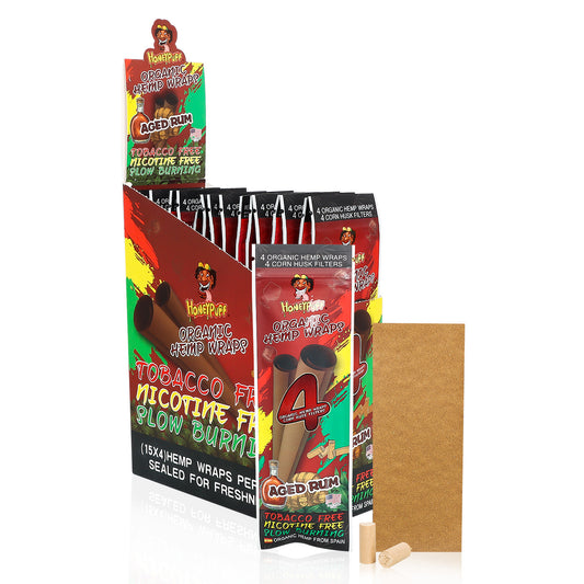 HONEYPUFF Aged Rum Flavors Rolling Papers, King Size Zigarettenpapier mit Tips, langsam brennendes Zigarettenpapier &amp; biologisch abbaubar, 4 Stück/Packung, 15 Packungen/Box