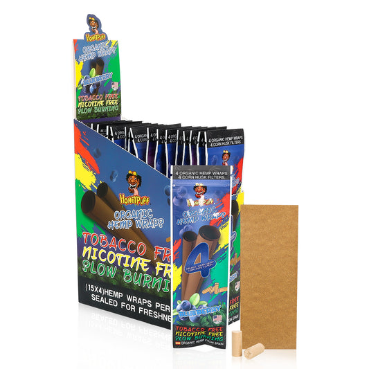 HONEYPUFF Zigarettenpapier mit Blaubeergeschmack, King Size Zigarettenpapier mit Tips, langsam brennendes Zigarettenpapier &amp; biologisch abbaubar, 4 Stück/Packung, 15 Packungen/Box