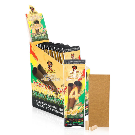 HONEYPUFF Mango Flavors Rolling Papers, King Size Zigarettenpapier mit Tips, langsam brennendes Rolling Paper &amp; biologisch abbaubar, 4 Stück/Packung, 15 Packungen/Box