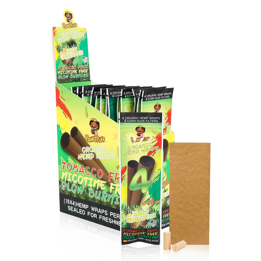 HONEYPUFF Pineapple Flavors Rolling Papers, King Size Cigarette Rolling Paper with Tips, Slow Burning Rolling Paper & Biodegradable, 4 Pieces / Pack 15 Pack / Box