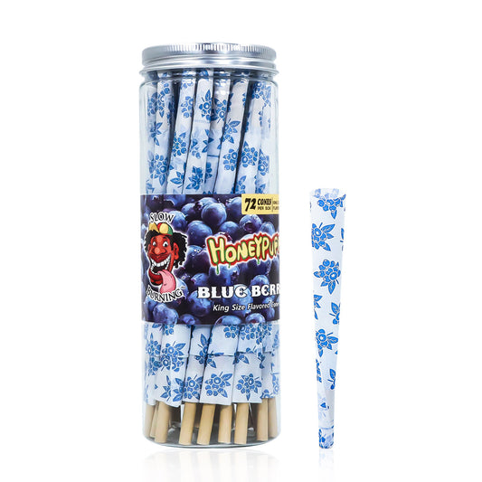 HONEYPUFF Blueberry Flavor Pre Rolled Cones, King Size Pre Rolled Rolling Paper with Tips, Slow Burning Papers (72 PCS)