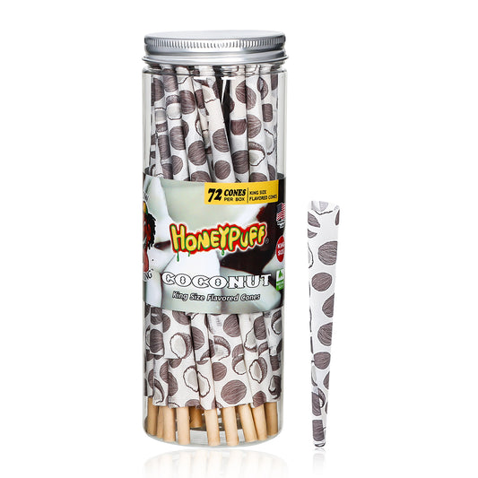 HONEYPUFF Kokosnussgeschmack Vorgerollte Tüten, King Size Vorgerolltes Zigarettenpapier, Natürliches Zigarettenpapier mit Tips, 72 Tüten