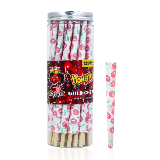 HONEYPUFF Cherry Flavor Pre Rolled Cones, King Size Pre Rolled Rolling Paper with Tips, Slow Burning Papers (72 PCS)