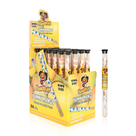 HONEYPUFF Mango Flavors Pre Rolled Cones With Wood Tips, King Size Rolling Paper & Glass Cigarette Holder Slow Burning Rolling Cones