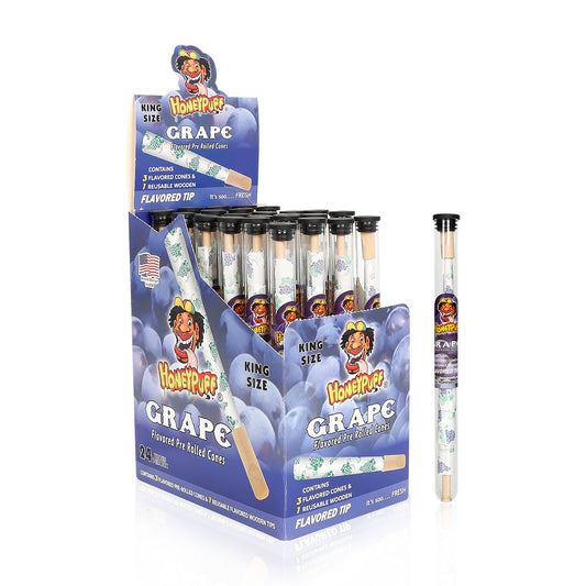 HONEYPUFF Grape Flavors Pre Rolled Cones With Wood Tips, King Size Rolling Paper & Glass Cigarette Holder Slow Burning Rolling Cones