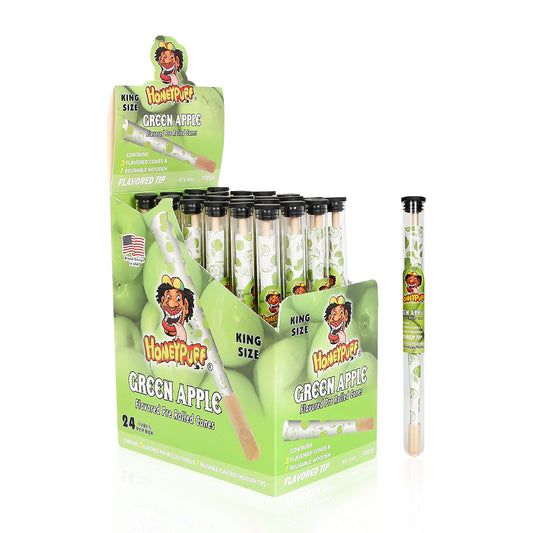 HONEYPUFF Green Apple Flavors Pre Rolled Cones With Wood Tips, King Size Rolling Paper & Glass Cigarette Holder Slow Burning Rolling Cones