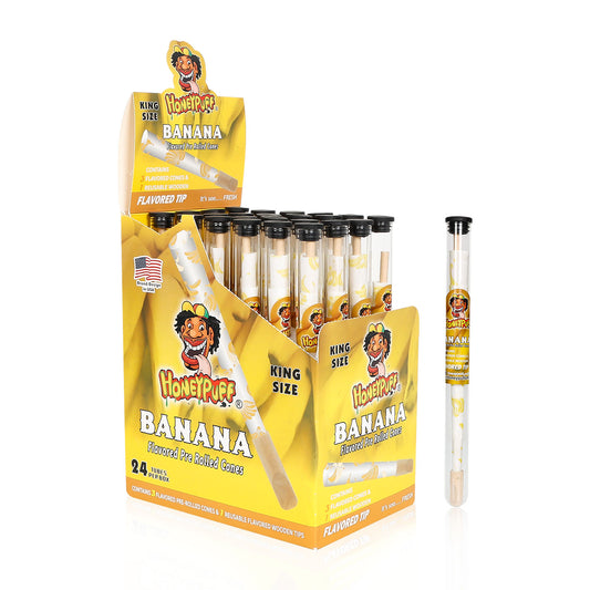 HONEYPUFF Banana Flavors Pre Rolled Cones With Wood Tips, King Size Rolling Paper & Glass Cigarette Holder Slow Burning Rolling Cones