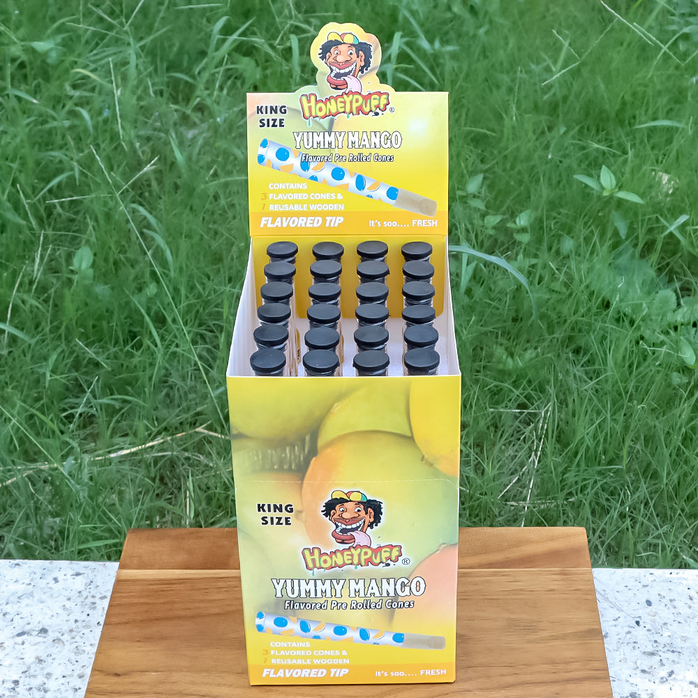 HONEYPUFF Mango Flavors Pre Rolled Cones With Wood Tips, King Size Rolling Paper & Glass Cigarette Holder Slow Burning Rolling Cones