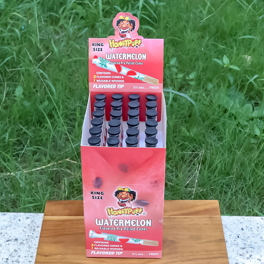 HONEYPUFF Watermelon Flavors Pre Rolled Cones With Wood Tips, King Size Rolling Paper & Glass Cigarette Holder Slow Burning Rolling Cones