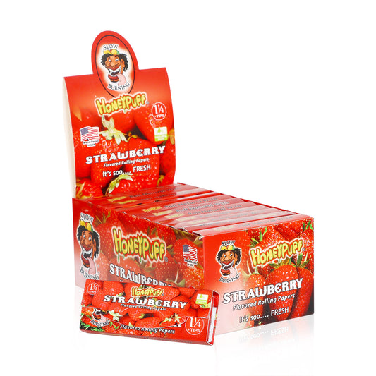 HONEYPUFF 1 1/4 Size Strawberry Flavored Rolling Papers, Slow Burning Cigarette Rolling Papers (32 PCS)