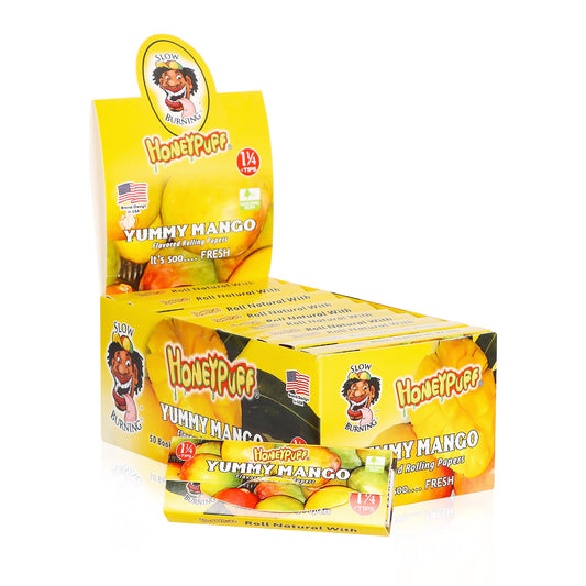 HONRYPUFF Mango Flavored Rolling Papers with Rolling Tips, 1 1/4 Size Cigarette Rolling Paper, Natural Rolling Paper, 50 PCS