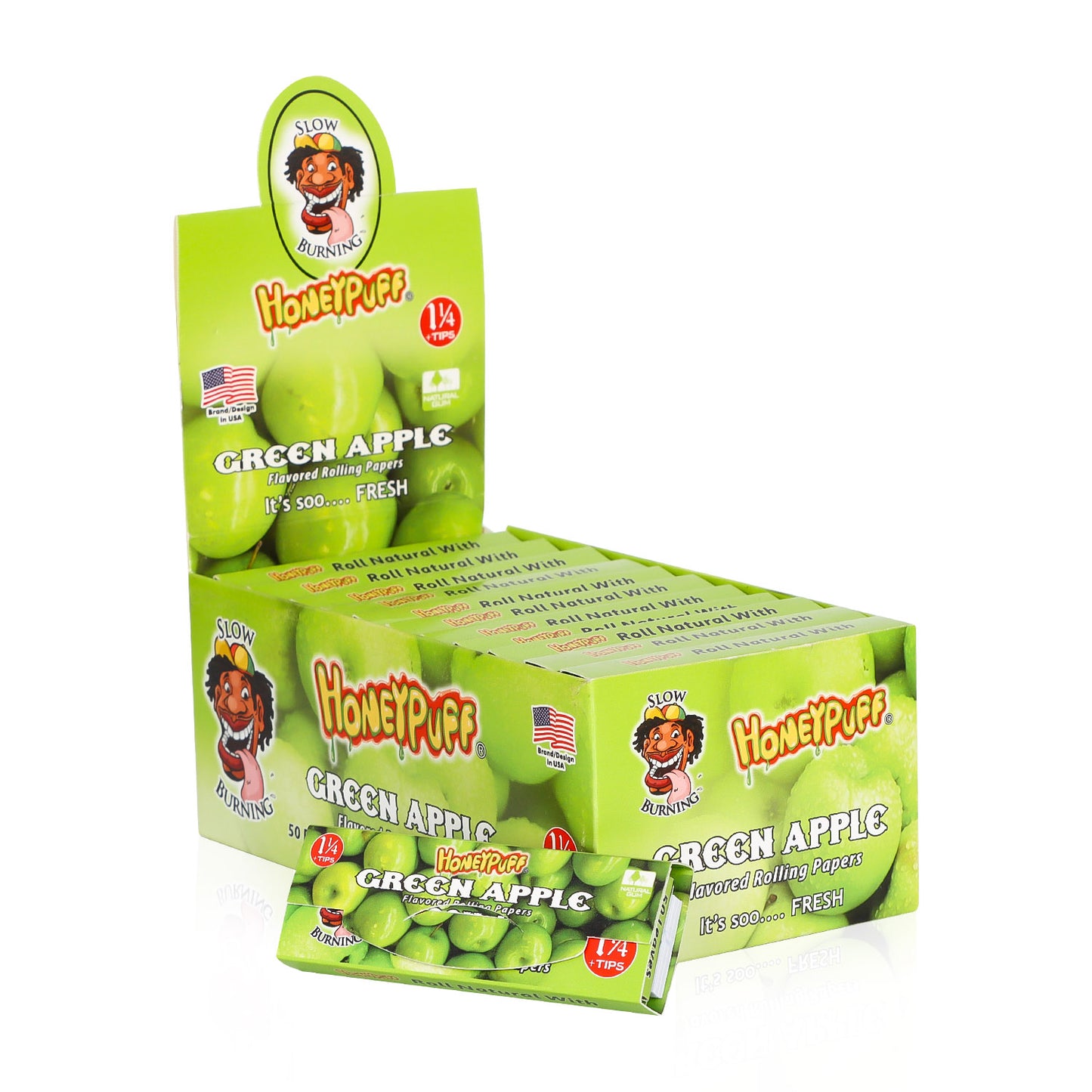 HONEYPUFF 1 1/4 Size Green Apple Flavored Rolling Papers, Slow Burning Cigarette Rolling Papers (32 PCS)
