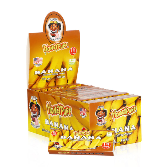 HONEYPUFF 1 1/4 Size Banana Flavored Rolling Papers, Slow Burning Cigarette Rolling Papers (32 PCS)
