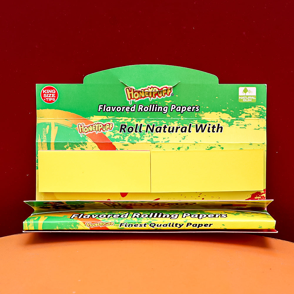 HONEYPUFF Rasta Style Rolling Papers with Rolling Tips, 1 1/4 Size Rolling Paper, Natural Slow Burning Papers, 50 PCS