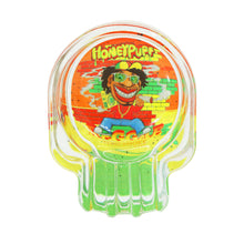Load image into Gallery viewer, HONEYPUFF decorated skull shape clear glass ashtray, 105*30mm portable round ashtray, desktop ashtray, smoking accessories
