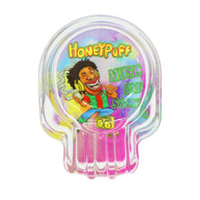 Load image into Gallery viewer, HONEYPUFF decorated skull shape clear glass ashtray, 97*62mm portable round ashtray, desktop ashtray, smoking accessories
