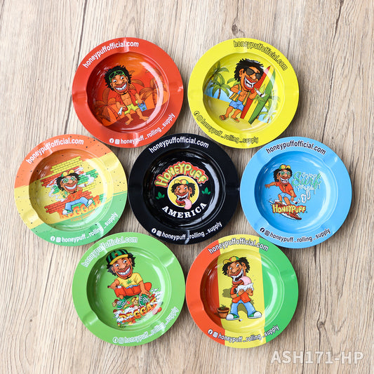 HONEYPUFF brand round metal ashtray round metal rolling tray with various designs