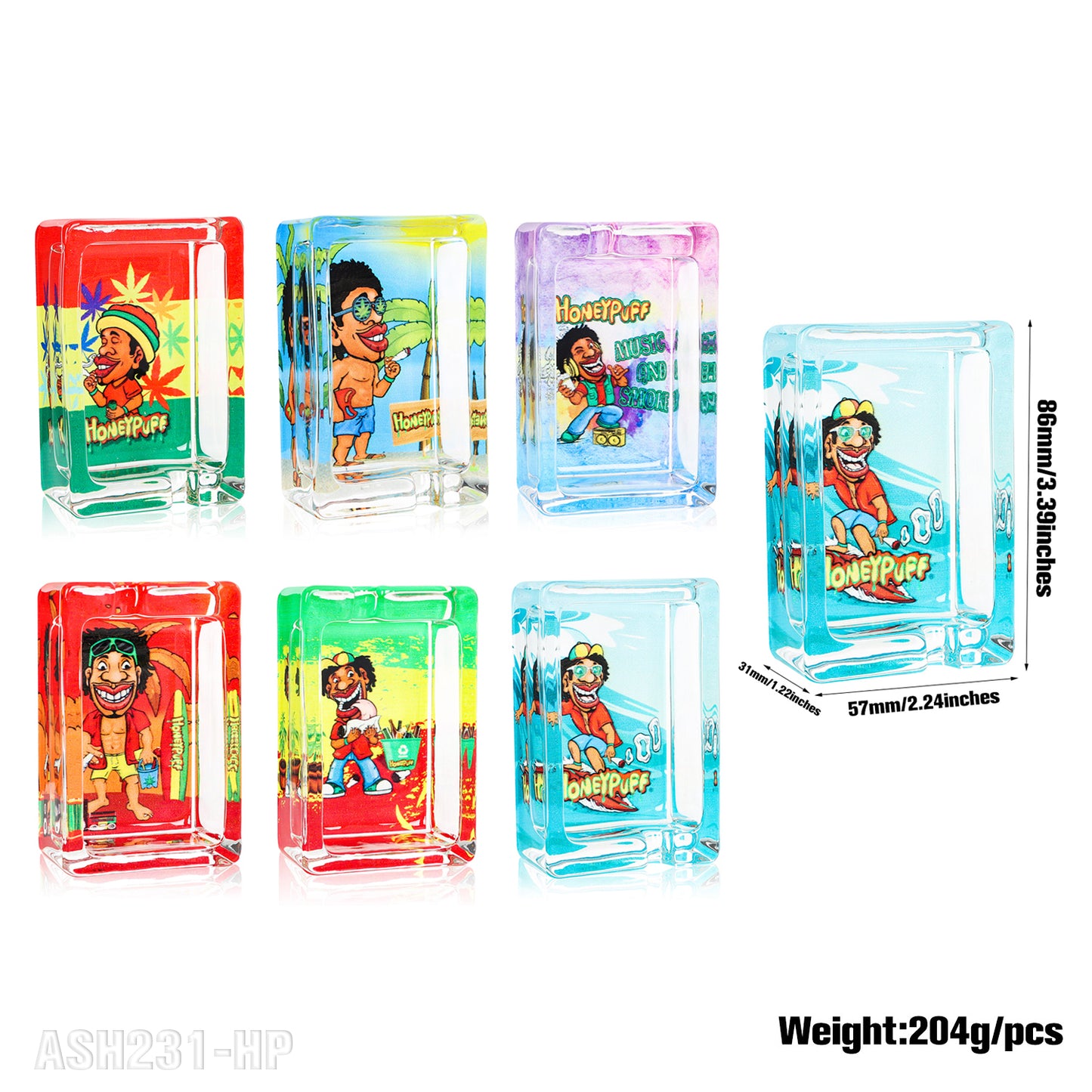 Honeypuff Decorated Clear Glass Ashtray, 85*56mm Portable Square Ashtray, Desktop Ashtray, Smoking Accessories