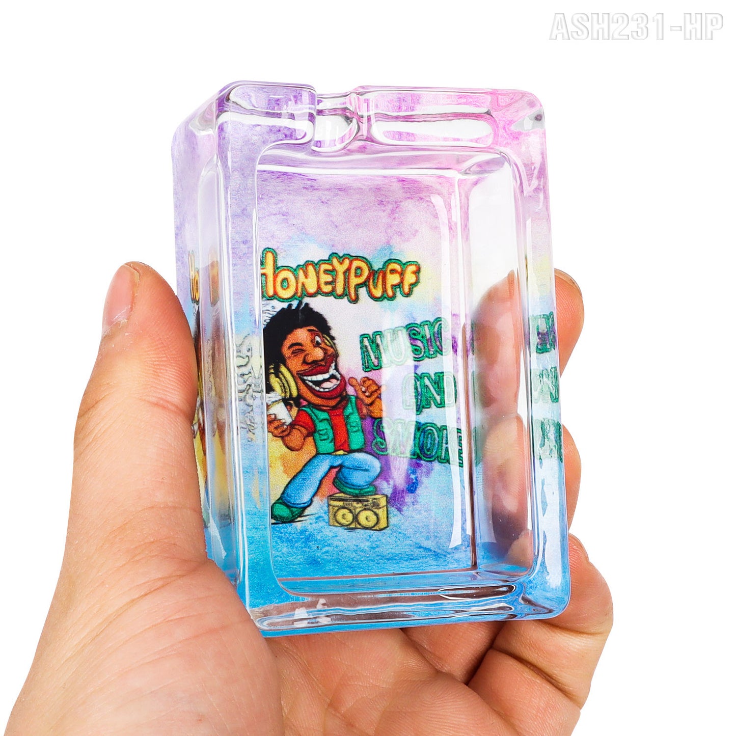 Honeypuff Decorated Clear Glass Ashtray, 85*56mm Portable Square Ashtray, Desktop Ashtray, Smoking Accessories
