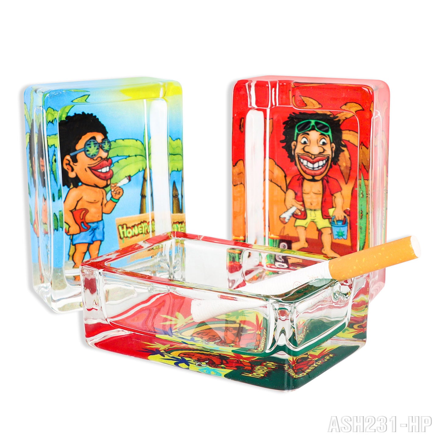 Honeypuff Decorated Clear Glass Ashtray, 85*56mm Portable Square Ashtray, Desktop Ashtray, Smoking Accessories