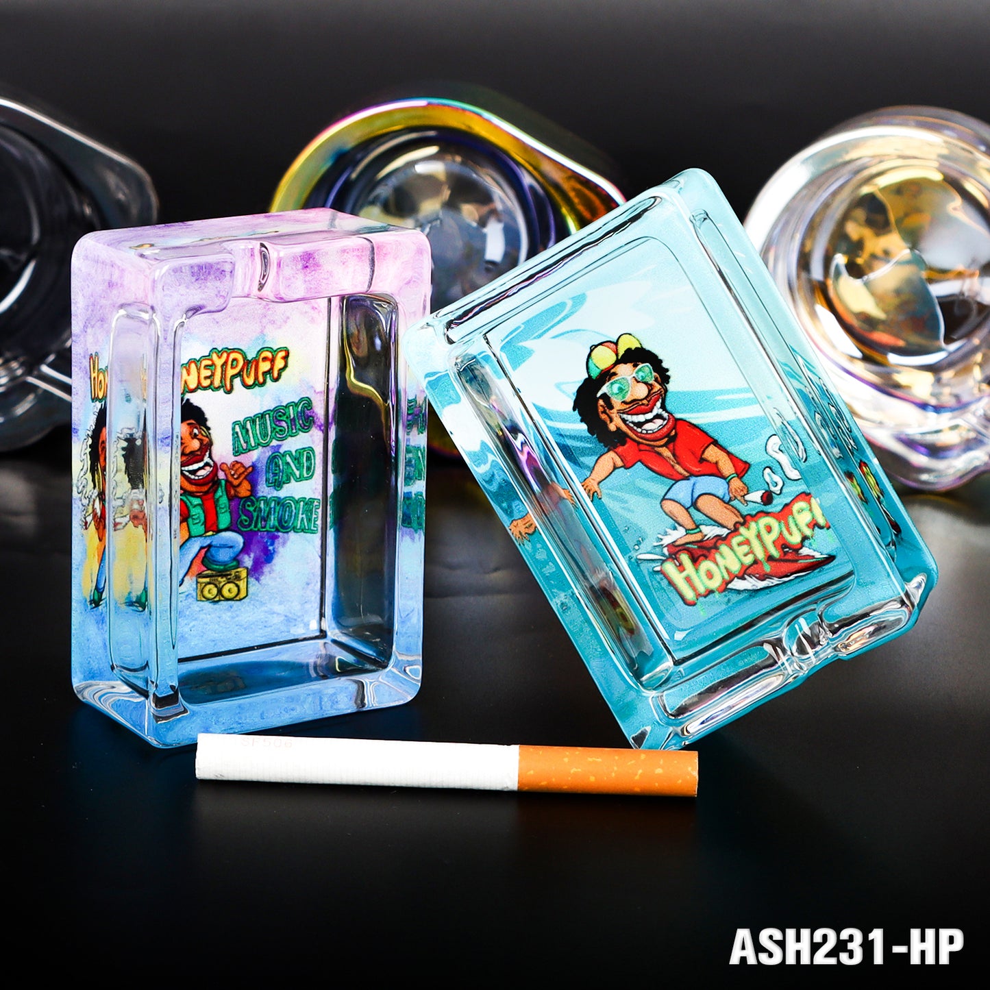 Honeypuff Decorated Clear Glass Ashtray, 85*56mm Portable Square Ashtray, Desktop Ashtray, Smoking Accessories