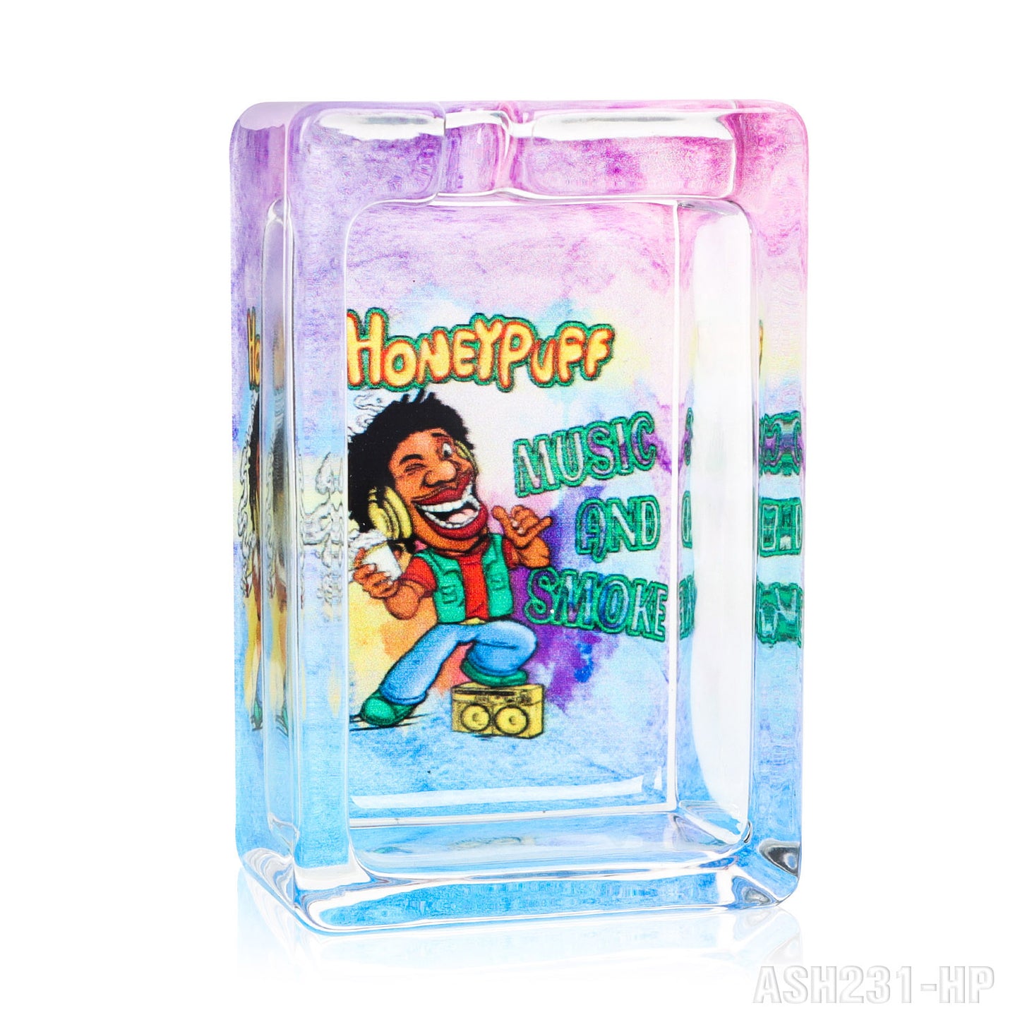Honeypuff Decorated Clear Glass Ashtray, 85*56mm Portable Square Ashtray, Desktop Ashtray, Smoking Accessories