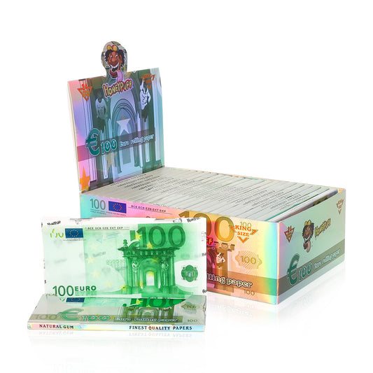HONEYPUFF 100 Euro vorgerollte Zigarettenpapiere, King Size Zigarettenpapiere, dünnes, langsam brennendes Zigarettenpapier, 24 Stück