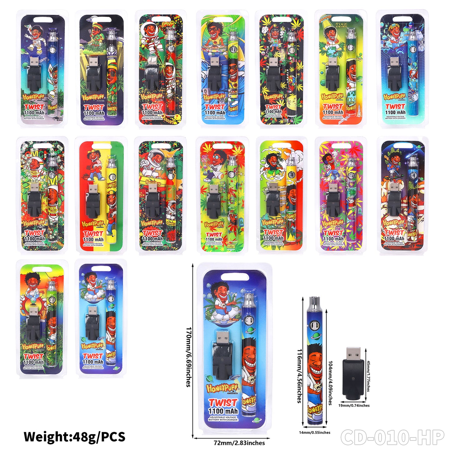 HONEYPUFF hot sale 1100 mAH battery vape accessories with different design