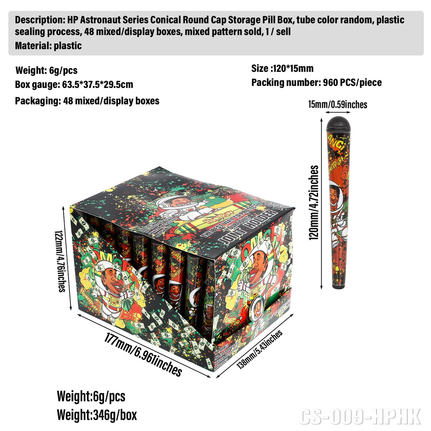 HONEYPUFF 120 mm Plastic Joint Holder, Smell Proof Cigarette Holder, 48 PCS / Box