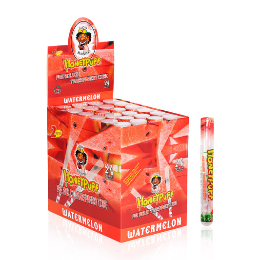 HONEYPUFF Wassermelonengeschmack, vorgerollte Tüten, transparente Zigarettenpapiere, vorgerollte Zigarettenpapiere der Größe 1 1/4 mit Tips, 2 Stück pro Tube
