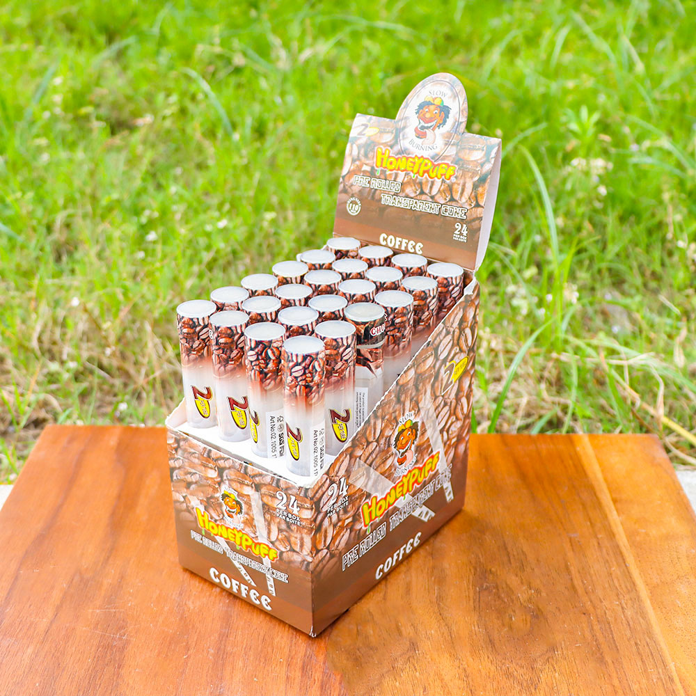 HONEYPUFF Kaffeegeschmack, vorgerollte Tüten, transparente Zigarettenpapiere, vorgerollte Kingsize-Zigarettenpapiere mit Tips, 2 Stück pro Tube