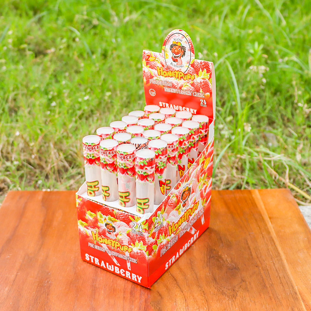 HONEYPUFF Erdbeergeschmack, vorgerollte Tüten, transparente Zigarettenpapiere, vorgerollte Kingsize-Zigarettenpapiere mit Tips, 2 Stück pro Tube